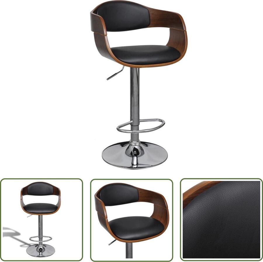 The Living Store Barkruk Houten frame Gasveer Hoogte verstelbaar Zwart bruin 49x49x(87-109) cm Barstoel Barkruk Stoel Eetkamerstoelen Hoge Stoel - Foto 2