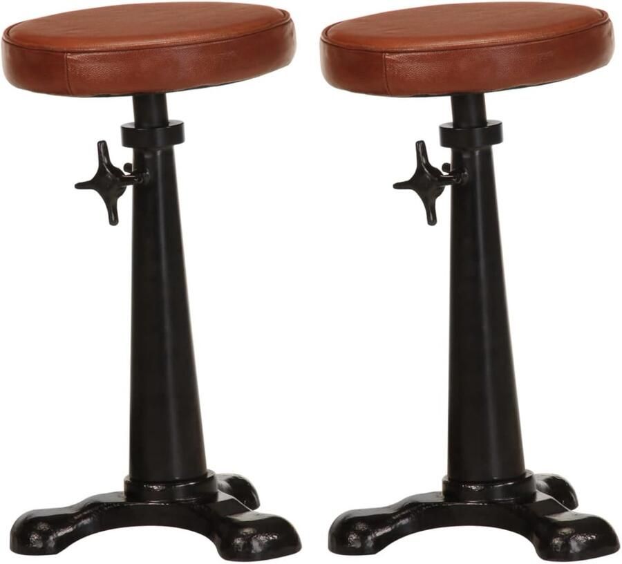The Living Store Barkrukken Gietijzer Verstelbaar Echt Geitenleer Bruin 36x36x(56-84)cm 2x Barstoel Barkruk Bruine Barkruk Lederen Barkruk Barkrukken Set - Foto 2