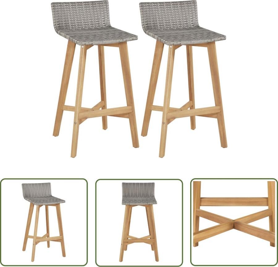 The Living Store Barkrukken 2 st massief acaciahout Barstoel Barkruk Acacia Hout Tuinset Buitendecor