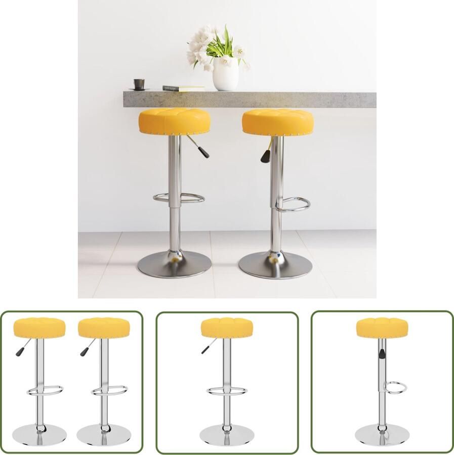 The Living Store Barkrukken Mosterdgeel Stof verchroomd staal 38.5x38.5x(63-83)cm Draaibaar Met voetensteun Gasveermechanisme Set van 2 Barstoel Barkruk Keukenstoel Dinerstoel Hoge Stoel