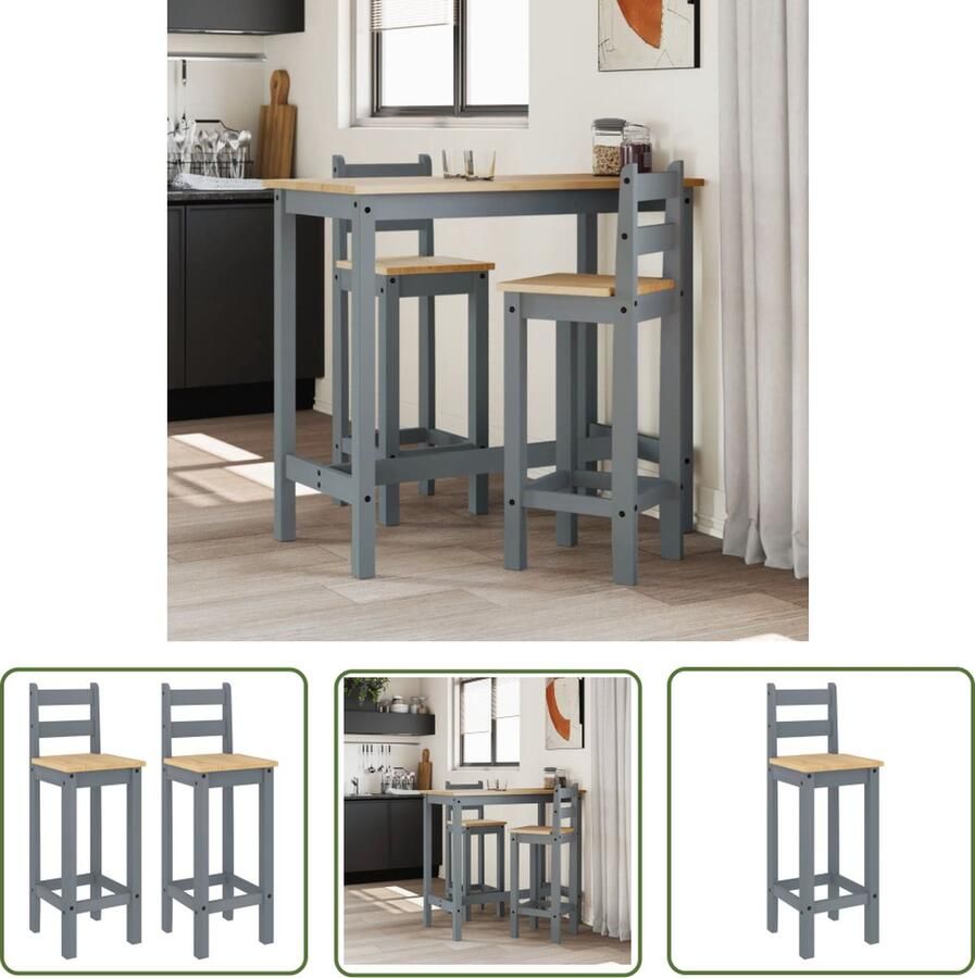 The Living Store Rustieke Houten Barstoel 37 x 38.5 x 107 cm Grijs Massief Grenenhout Barstoel Barkruk Rustieke Meubels Houten Stoel Granenhouten Stoel