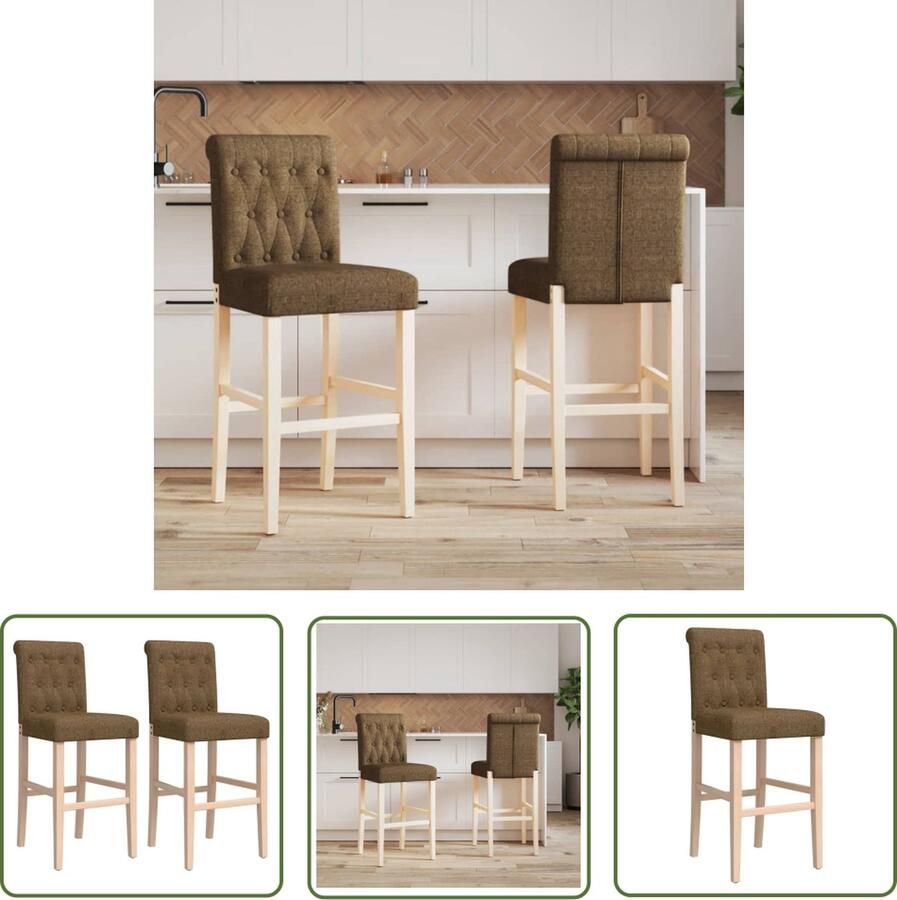 The Living Store Ontbijtstoelen set van 2 Taupe 44 x 54 x 112 cm Stabiel rubberhout frame Barstoelen Barkrukken Ontbijtsthoelen Stoffen Stoelen Houten Stoelen
