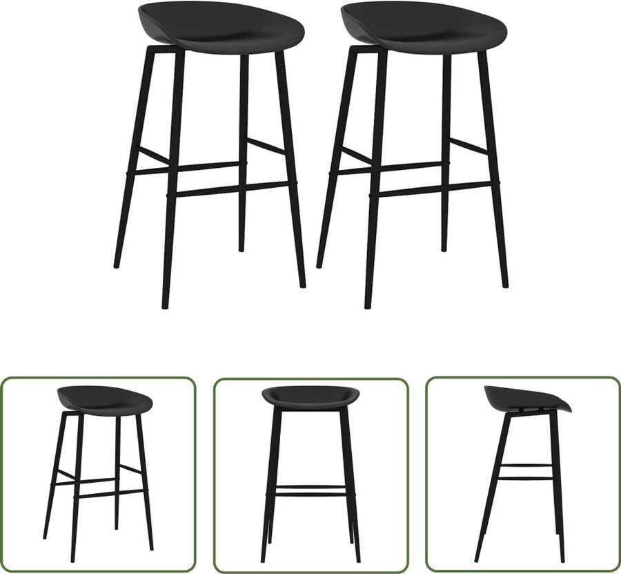 The Living Store Barstoelen Set van 2 PP en metaal 48 x 47.5 x 95.5 cm laag rugleuning Barstoelen Barkrukken Eetkamerstoelen Keukenstoelen Zwarte Stoelen - Foto 2