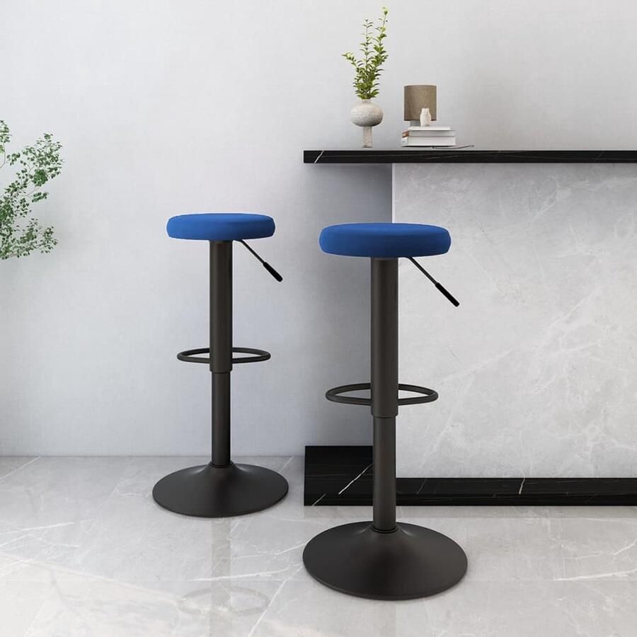 The Living Store Barkruk Set Fluweel Blauw 31 x (58-78) cm Gepoedercoat Staal Draaibaar Barstoelen Barkrukken Fluweel Stoelen Blauwe Meubels Comfortabele Stoelen