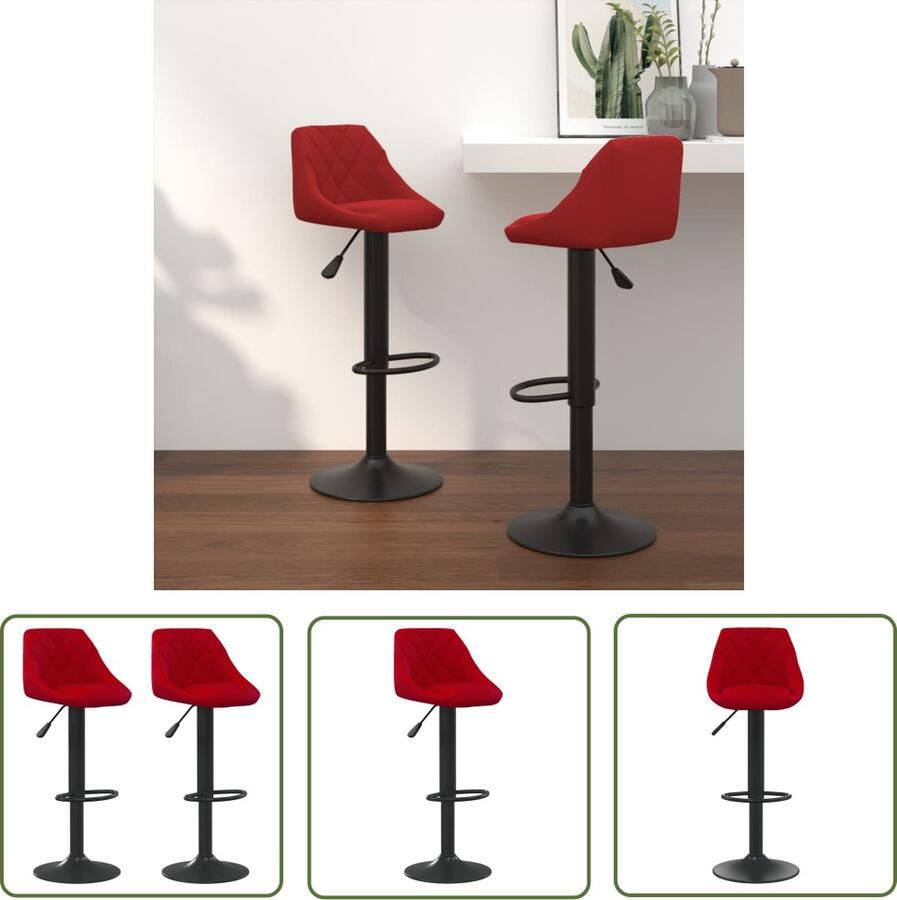 VidaXL Barkrukken Barstoelen Barkrukken 2 st fluweel wijnrood Stoelen Lounge Stoelen Design Meubels - Foto 2