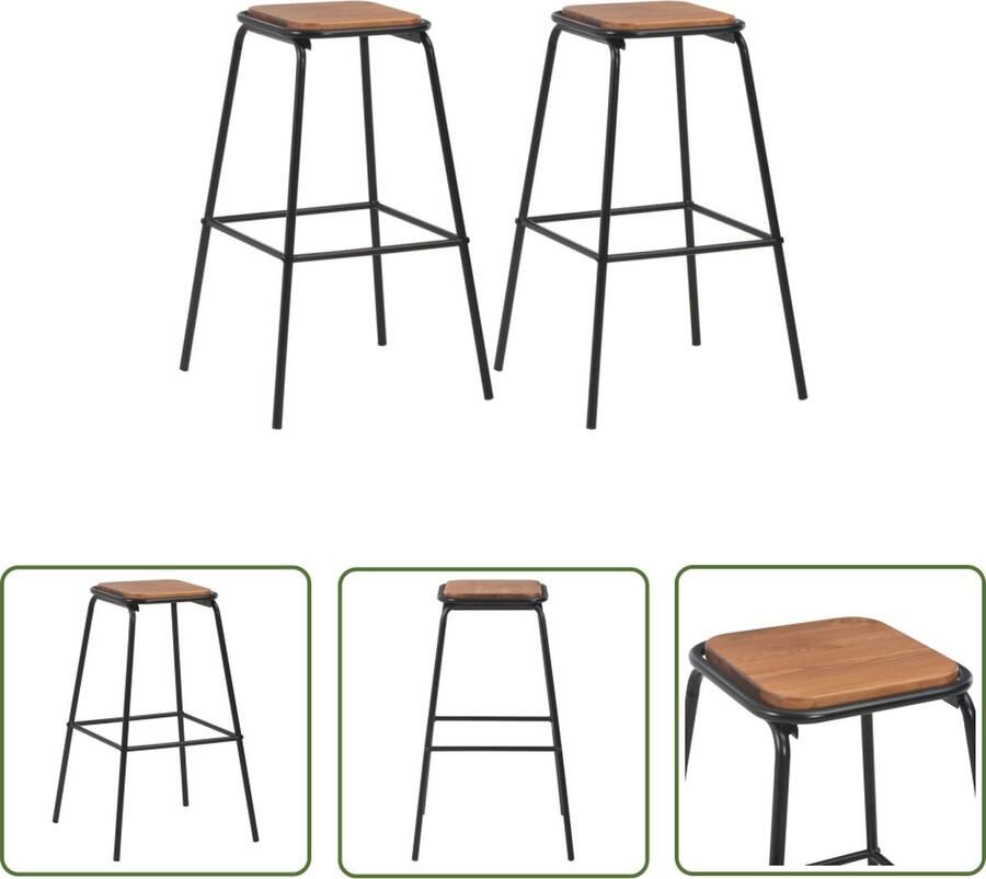 The Living Store Barkrukken Zwart 43 x 43 x 76 cm Staal en grenenhout Barstühlen Zwarte Stoelen Houten Barkrukken Industriële Barkrukken Eetkamerstoelen - Foto 4