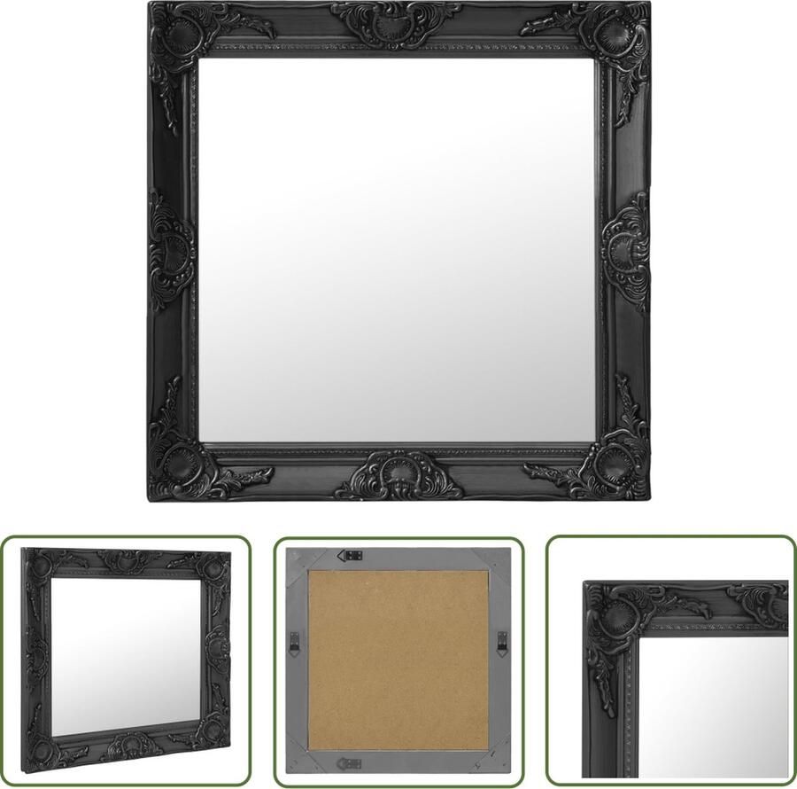 The Living Store Wandspiegel Barok Vierkant 60 x 60 cm Zwart Wandspiegel Barok Spiegel Retro Spiegel Zwarte Spiegel Salontafel Spiegel