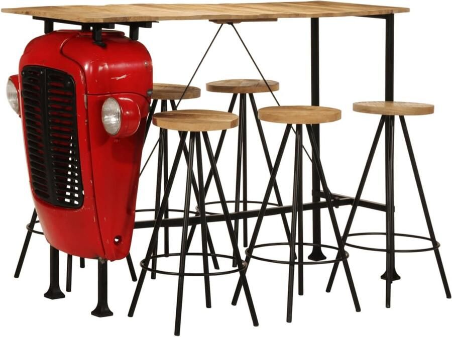 The Living Store Bartafel Tractor Barset 120 x 55 x 107 cm Rood en bruin Bartafel Barset Houten Meubilair Vintage Design Industriele Stijl