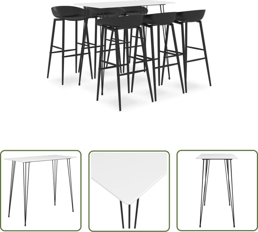 The Living Store Bartafelset wit MDF en metaal 120x60x105 cm Barkrukken zwart PP en metaal 48x47.5x95.5 cm Bartafel Barstoel Lounge Meubilair Bistro Meubels Buitenmeubelen