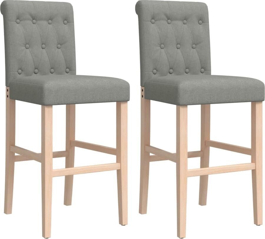 The Living Store Barkrukken Set van 2 Lichtgrijs 44 x 54 x 112 cm Stabiel Rubberhout Frame Barkrukken Barstoelen Eetkamerstoelen Design Meubels Houten Stoelen