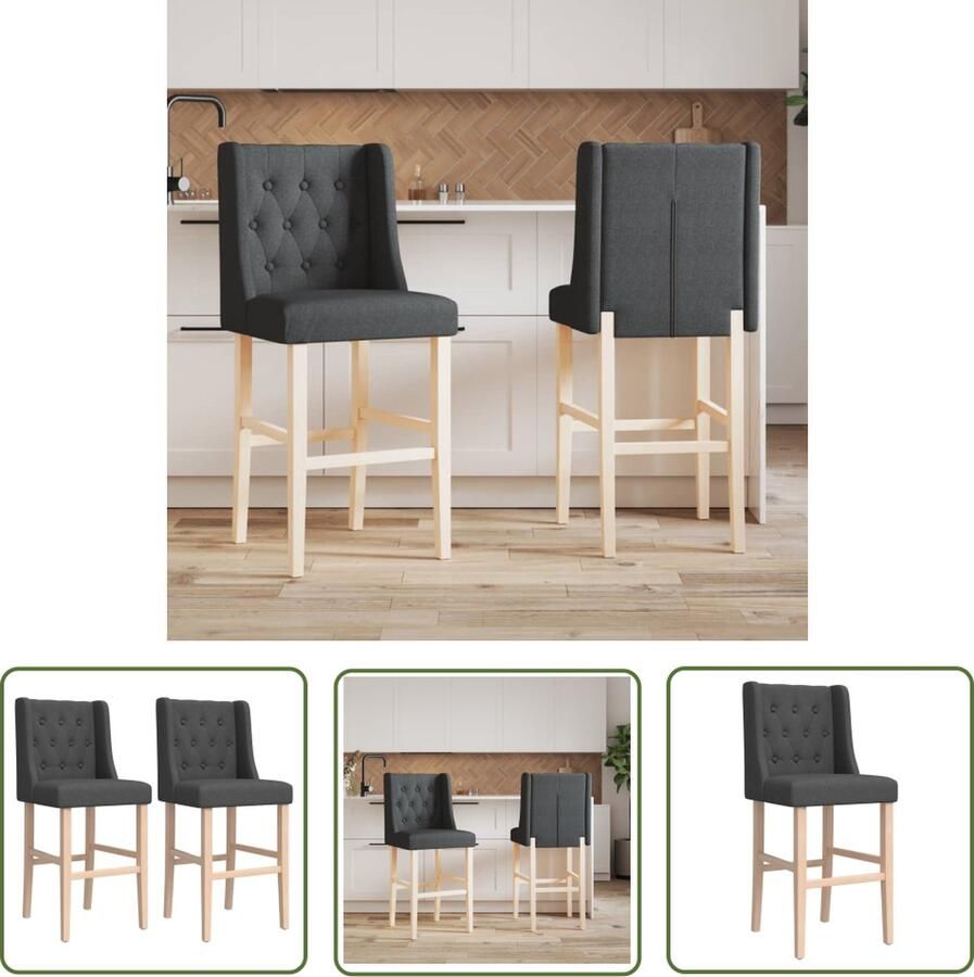 The Living Store Barkruk Donkergrijs Massief Rubberhout 45x51.5x113 cm Schuimvulling Stabiel en comfortabel Barkrukken Barstoelen Houten Barkrukken Zwarte Barkrukken Eetkamerstoelen