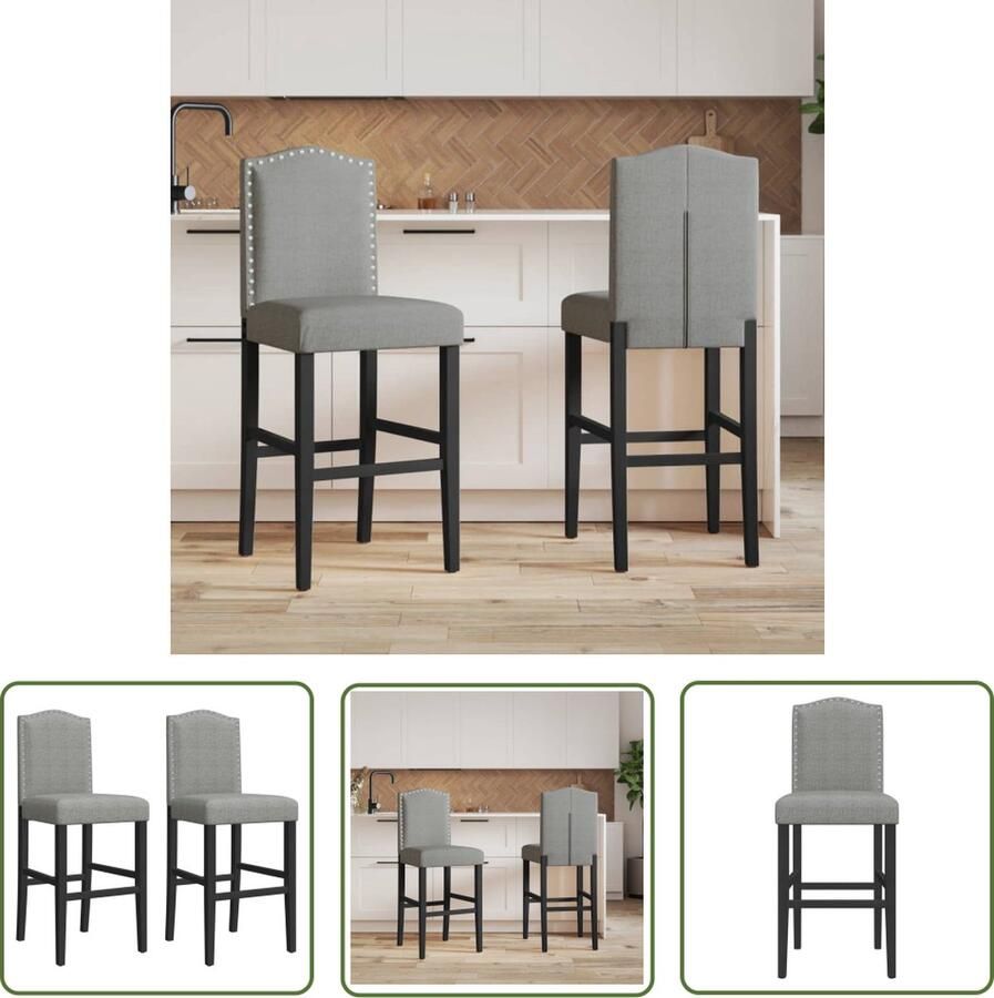 The Living Store Barkrukken Massief rubberhout Lichtgrijs Zwart 44 x 52 x 116 cm Voetensteunen Barkrukken Barstoelen Houten Barkrukken Zwarte Barkrukken Grijze Barkrukken