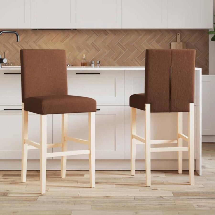 The Living Store Barkruk Massief Rubberhout 43.5 x 51 x 112 cm Duurzame Stof Barkruk Barstool Houten Barkruk Design Barkruk Bruine Barkruk