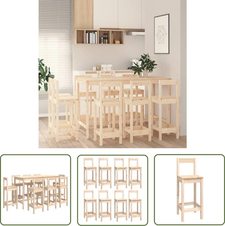 The Living Store Bartafel Grenenhout 180 x 80 x 110 cm Massief hout Rustieke uitstraling Bartafel Barstool Keukenmeubel Eettafel Lounge Meubels