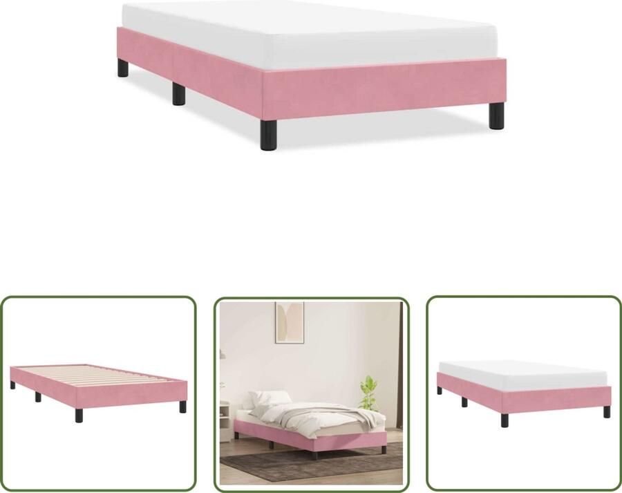 VidaXL Bedframe zonder matras 100x220 cm fluweel roze Bedframe Bed Slaapkamers Fluweel Roze