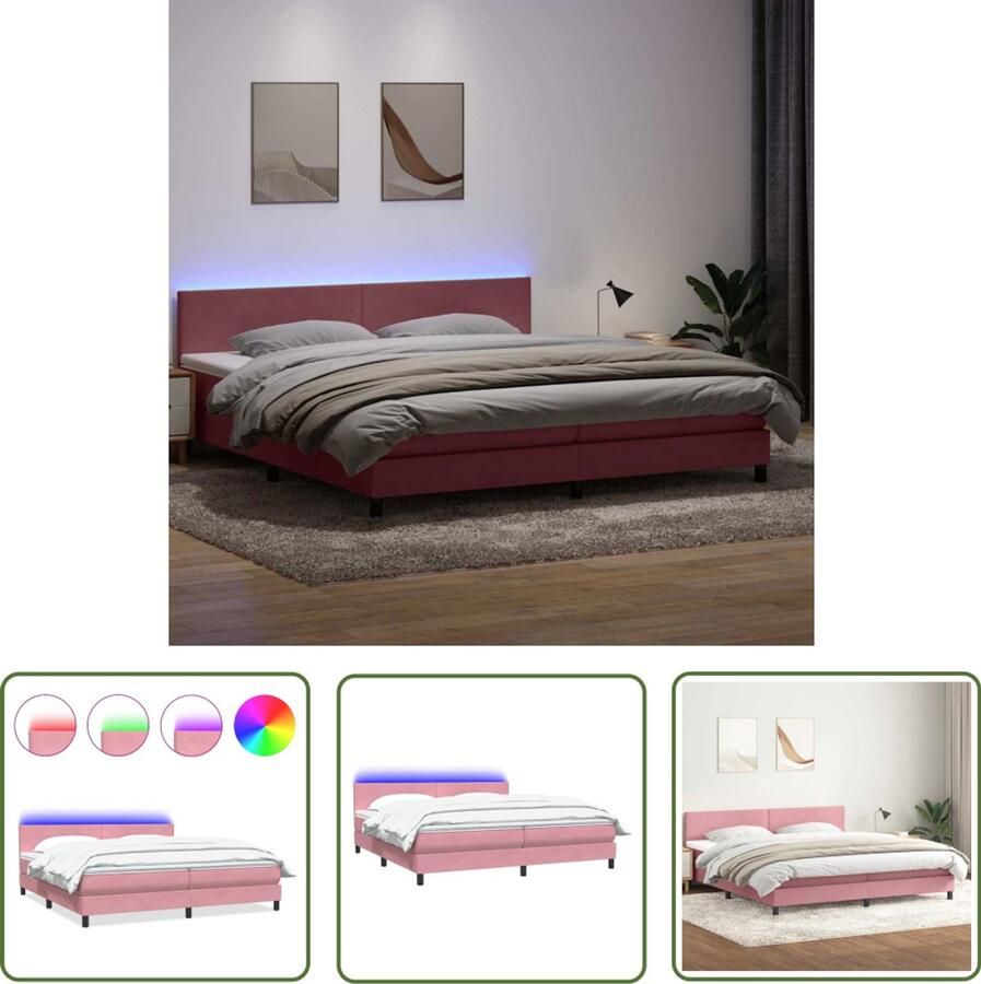 VidaXL Boxspring met matras fluweel roze 180x220 cm Boxspring Bed Roze Fluweel Matras