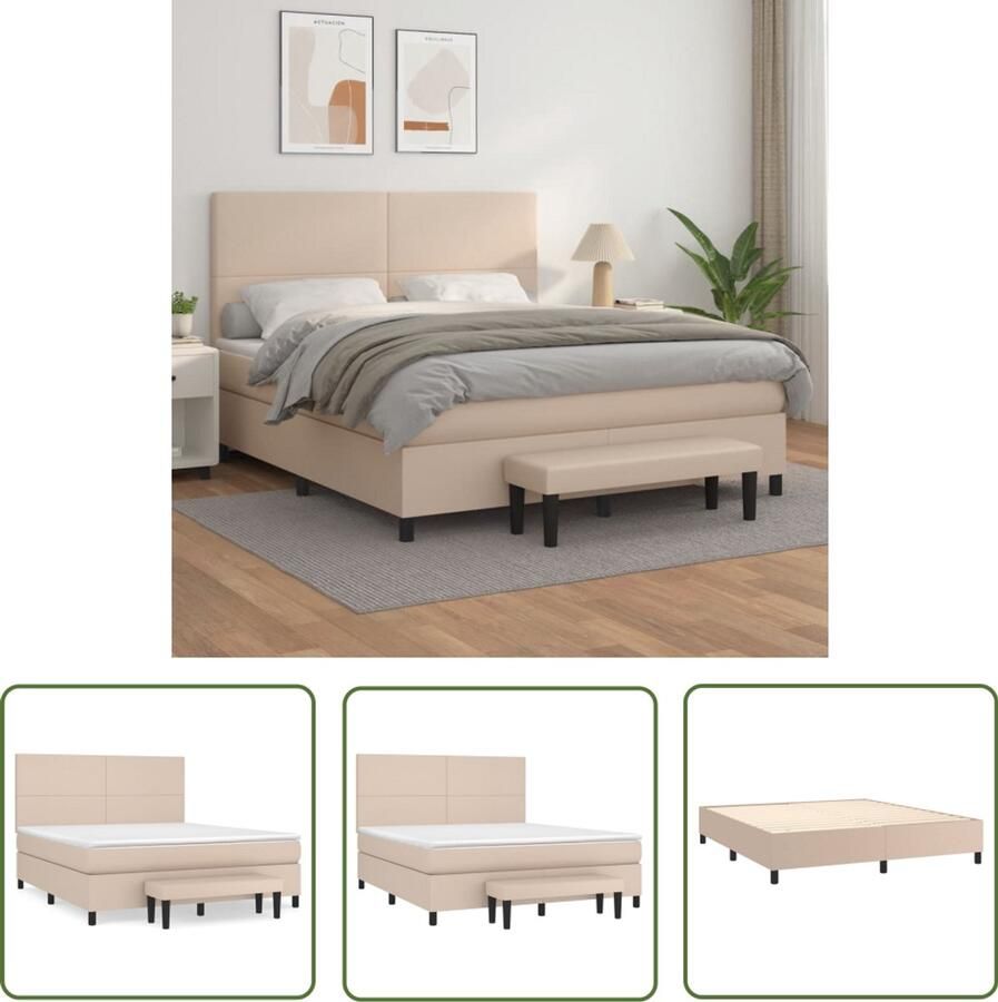 The Living Store Boxspring met matras kunstleer cappuccinokleurig 180x200 cm Boxspring Bed Slaapkamer Kapstok Koffiebruine Meubels