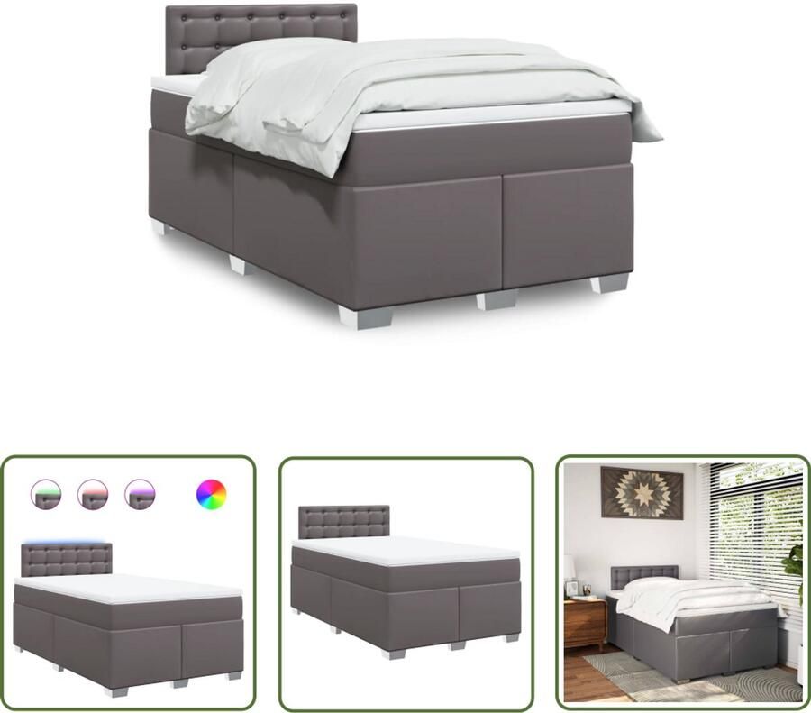 VidaXL Boxspring met matras kunstleer grijs 120x190 cm Boxspring Bed Matras Led Verlichting Kunstleder