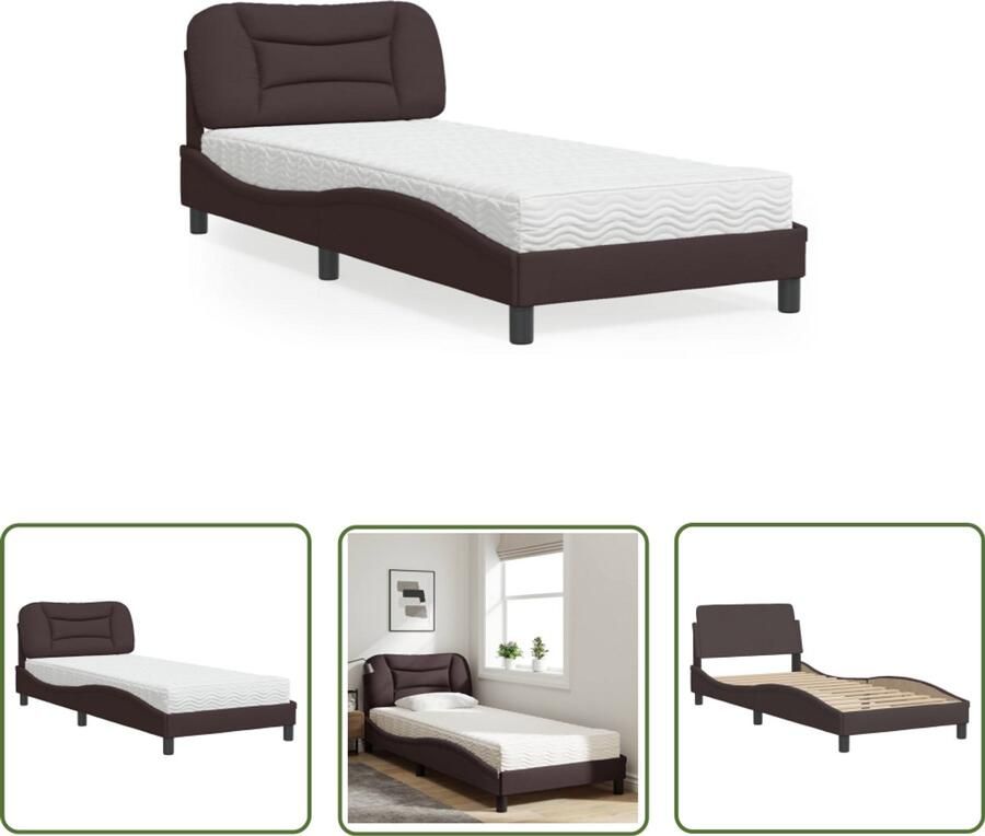 VidaXL Bed met matras Hvar stof donkerbruin 90x200 cm Slaapcomfort Bed Bruin Boxspring Tweepersoonsbed King Size Bed