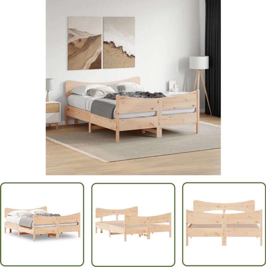 VidaXL Bed Frame 135x190 Massief Grenenhout Bed Frame Bedframe zonder matras massief grenenhout 135x190 cm Houten Bed Frame Bed Frame Naturel Tweepersoons Bed Frame