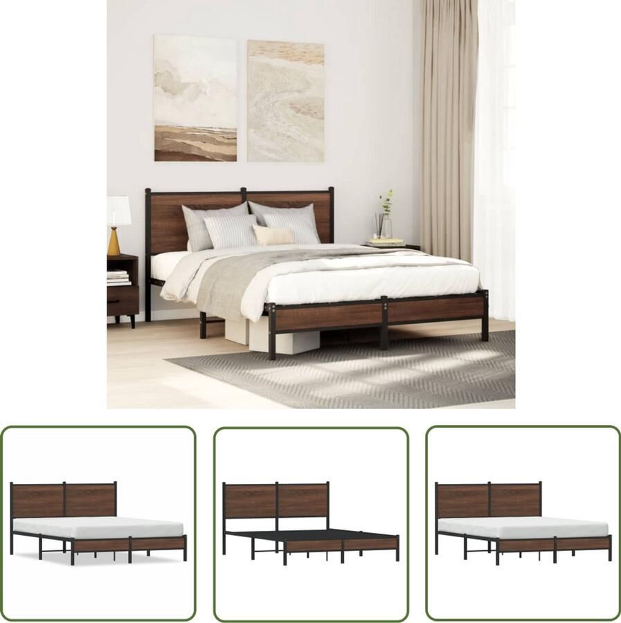 VidaXL Bed Frame 140x200 Metalen Bed Frame Bedframe zonder matras metaal bruin eikenkleurig 140x200 cm Houten Bed Frame Bruine Bed Frame Staal Bed Frame