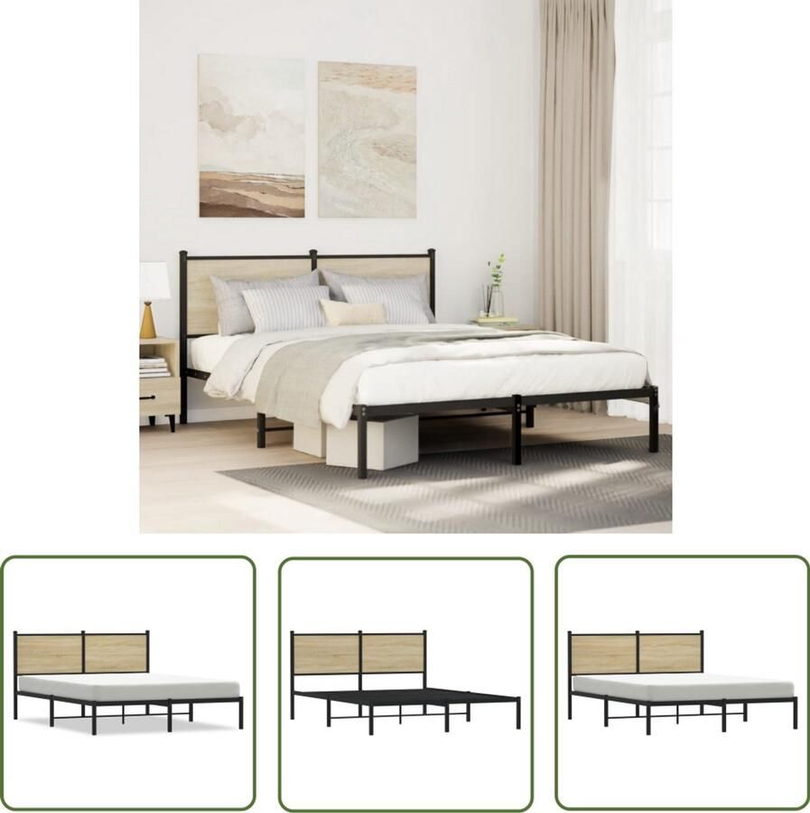 VidaXL Bedframe zonder matras metaal sonoma eikenkleurig 140x200 cm Metalen Bed Frame Bed Frame 140x200 Houten Bed Frame Sonoma Eiken Kleur Staal Bed Frame