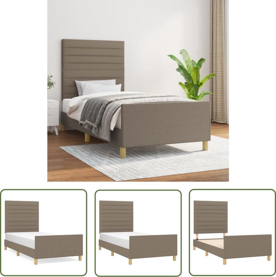The Living Store Bedframe taupe 203x83x118 128 cm verstelbaar hoofdeinde Bed Frame Bed Taupecouleur Tweepersoonsbed Houten Bed
