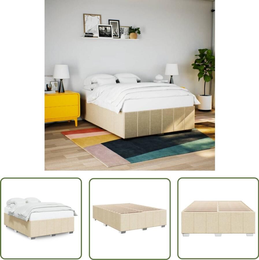 VidaXL Bedframe zonder matras stof crèmekleurig 140x200 cm Bed Frame Bed Hoofdbord Boxspring Slaapcomfort