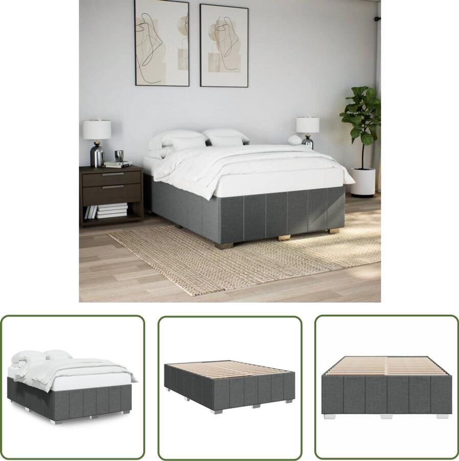 VidaXL Bedframe zonder matras stof donkergrijs 160x200 cm Bed Frame Bed Donkere Kleur Houten Bed Tweepersoonsbed