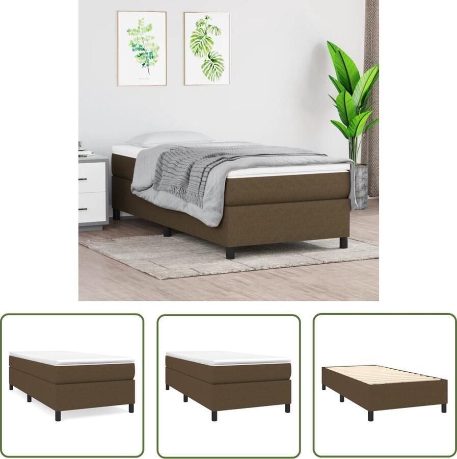 The Living Store Boxspringframe donkerbruin 203 x 80 x 35 cm stoffen bekleding Boxspring Frame Bed Frame Donkere Houten Bed Tweepersoons Bed Slaapkamer Meubels