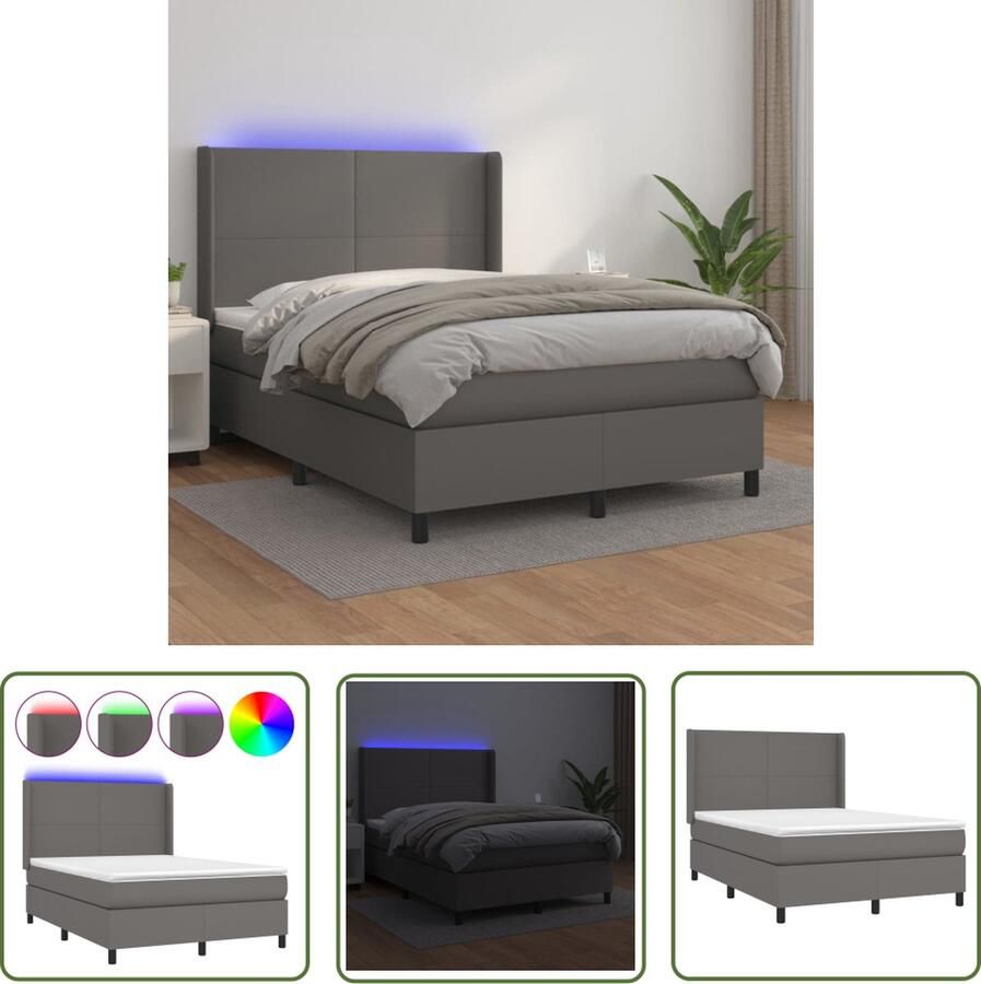 The Living Store Bed Grijs Kunstleer 193x147x118 128 cm Verstelbaar Hoofdbord Kleurrijke LED-verlichting Pocketvering Matras Huidvriendelijk Topmatras Inclusief Montagehandleiding - Foto 2