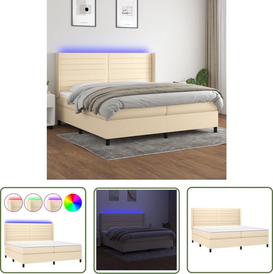 The Living Store Boxspring Bedframe met verstelbaar hoofdbord Pocketvering matras Huidvriendelijk topmatras Kleurrijke LED-verlichting Boxspring Bed Frame Elektrisch Bed Led Verlichting Pocketed Spring Mattress