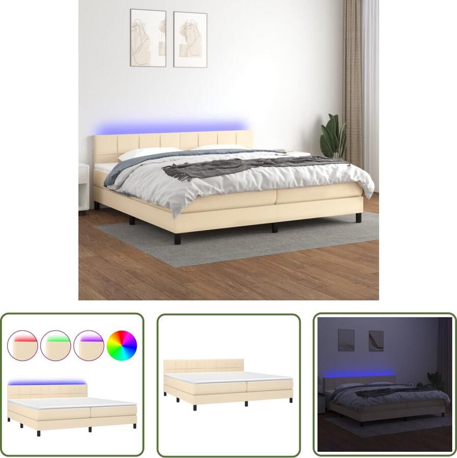 The Living Store Boxspring Crème 203x200 cm Verstelbaar hoofdbord LED-verlichting Boxspring Bed Frame Lederlook Creme Kleurig Elektrisch Verstelbare Hoofdbord