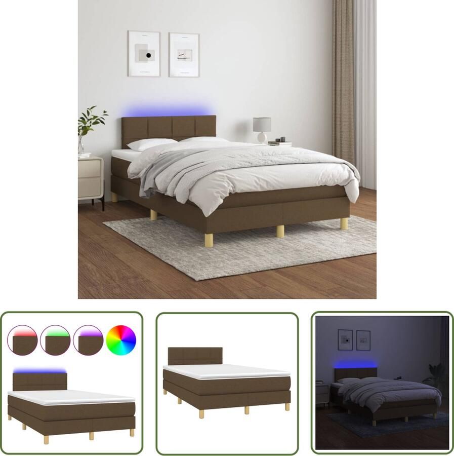 The Living Store Boxspring Dark Brown 203x120x78 88cm LED Pocketvering Skin-Friendly Top Mattress Boxspring Bed Frame Led Lamp Bruine Boxspring Tweepersoons Bed