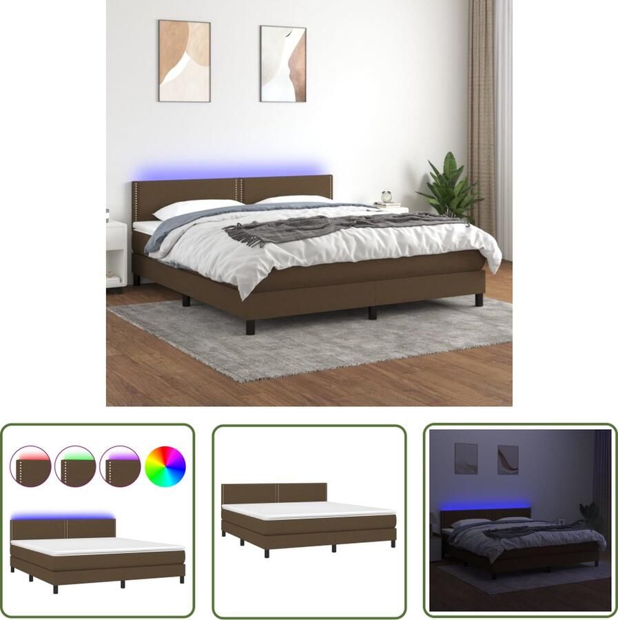 The Living Store Bed Donkerbruin 203 x 160 x 78 88 cm Pocketvering Matras Verstelbaar hoofdbord Kleurrijke LED-verlichting Huidvriendelijk Topmatras Boxspring Bed Frame Tweepersoonsbed Lederlook Bruin Bed