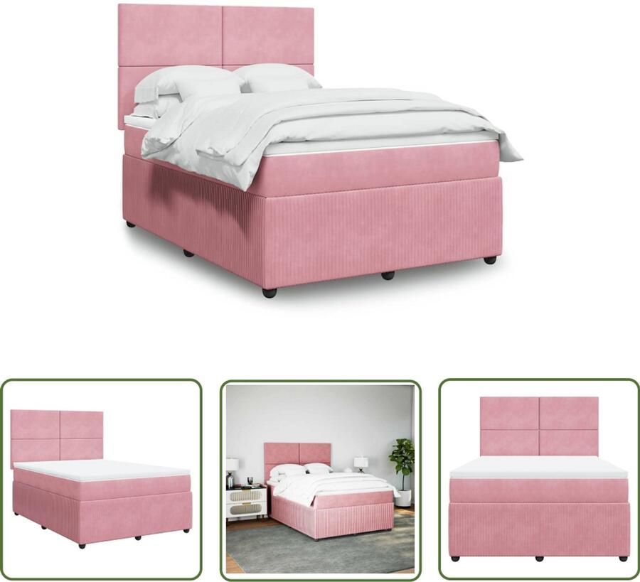 VidaXL Boxspring met matras fluweel roze 140x190 cm Boxspring Bed Frame Fluweel Roze Matras