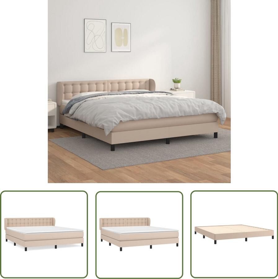 VidaXL Boxspring Kunstleer Cappuccino 180x200 cm Boxspring Bed Frame Kapstok Bedroom Furniture Lederlook Pocketed Spring Mattress Koffiebruin Tweepersoonsslaapbank Kingsize Bed Relaxen Slaapplatform