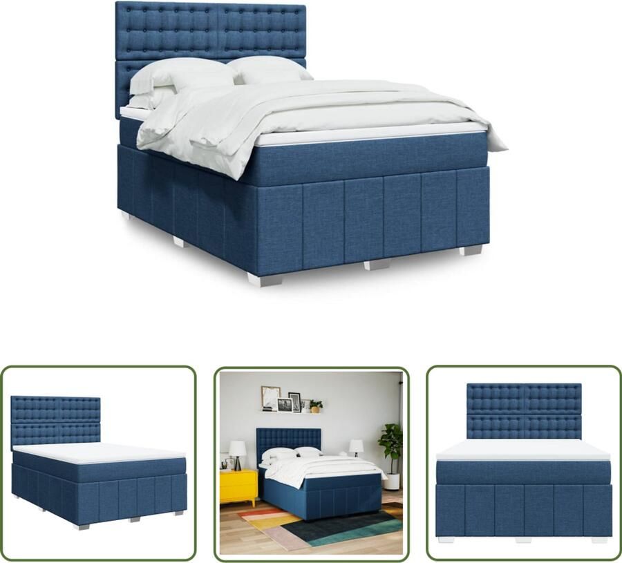VidaXL Boxspring met matras stof blauw 160x200 cm Boxspring Bed Frame Matras Boxspringbed Slaapkamer