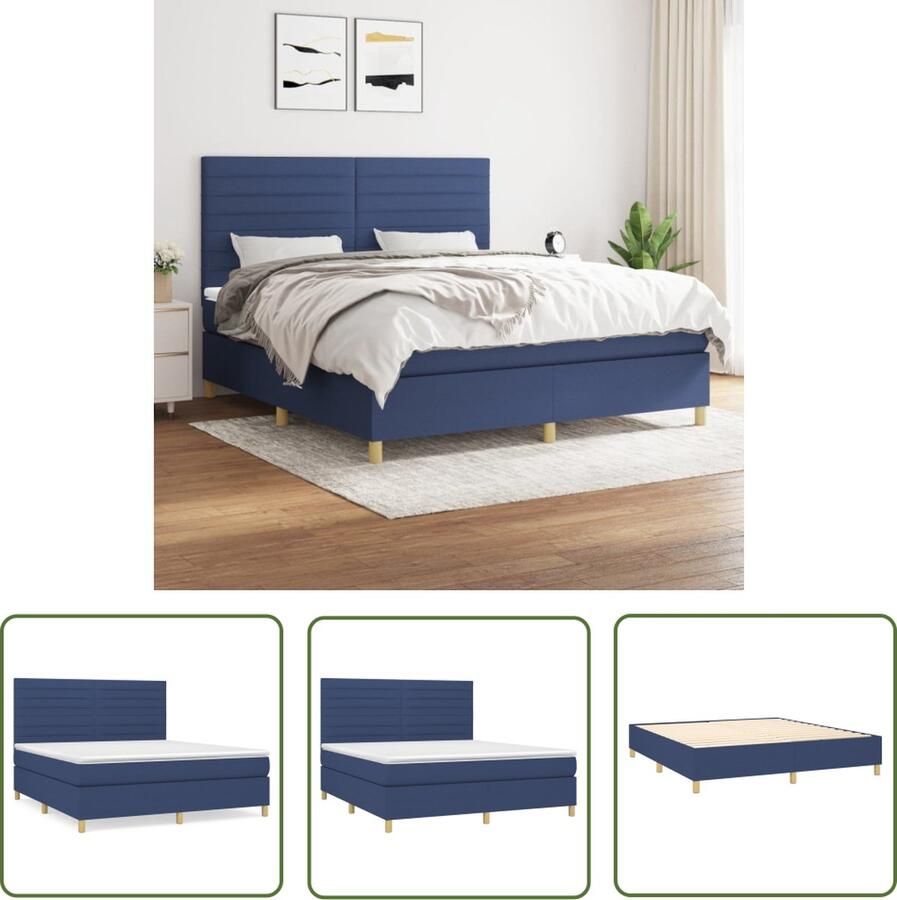 The Living Store Bed Pocketvering 160x200 cm Blauw Duurzaam materiaal Boxspring Bed Frame Tweepersoonsbed Pocketvering Matras