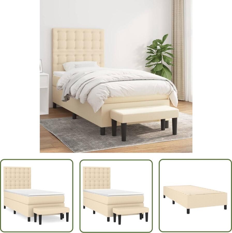 The Living Store Bedframe Pocketvering Matras Topmatras Bankje Crème 203 x 83 x 118 128 cm 80 x 200 x 20 cm 80 x 200 x 5 cm Multiplex 100% polyester Duurzaam materiaal