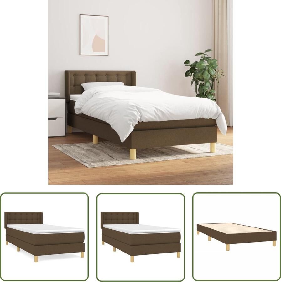 The Living Store Bed frame Boxspring Donkerbruin 203x103x78 88 cm Pocketvering matras Middelharde ondersteuning Huidvriendelijk topmatras