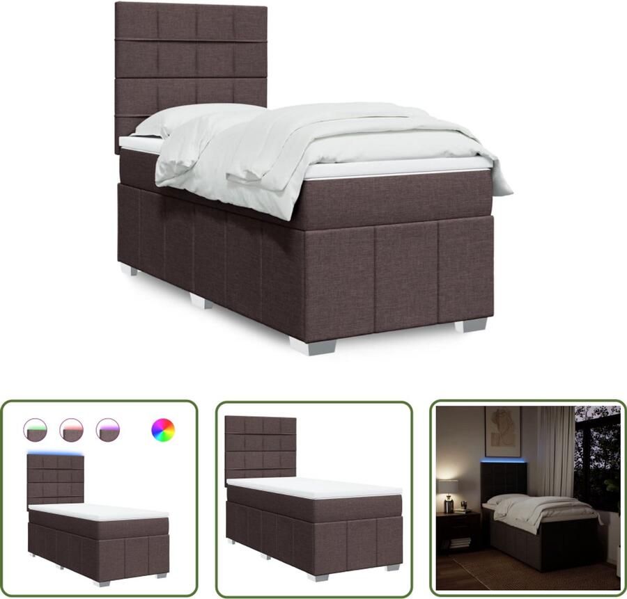 The Living Store Boxspring met matras stof donkerbruin 90x190 cm Boxspring Bed Frame Tweepersoons Bed Lederen Bed Elektrisch Bed
