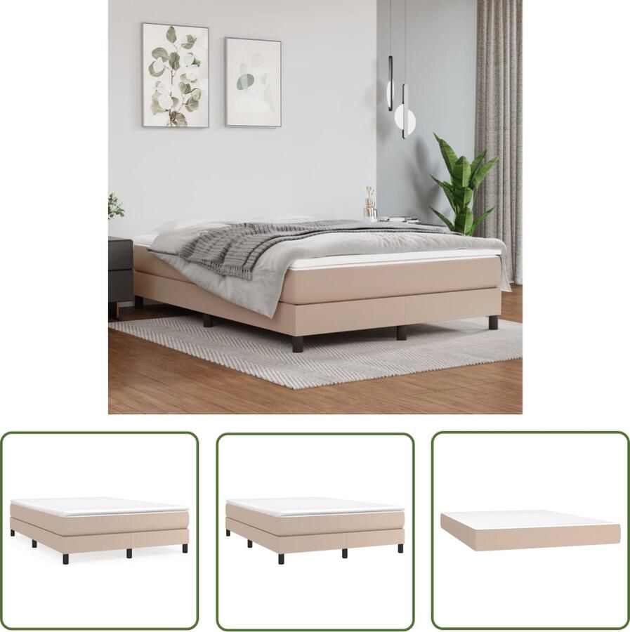 The Living Store Boxspringbed Bedframe- cappuccino Kunstleer Bedmatras- wit en cappuccino Kunstleer met Pocketvering Bedtopmatras- wit Stof met Schuim 140 x 190 cm Ken- Duurzaam en huidvriendelijk