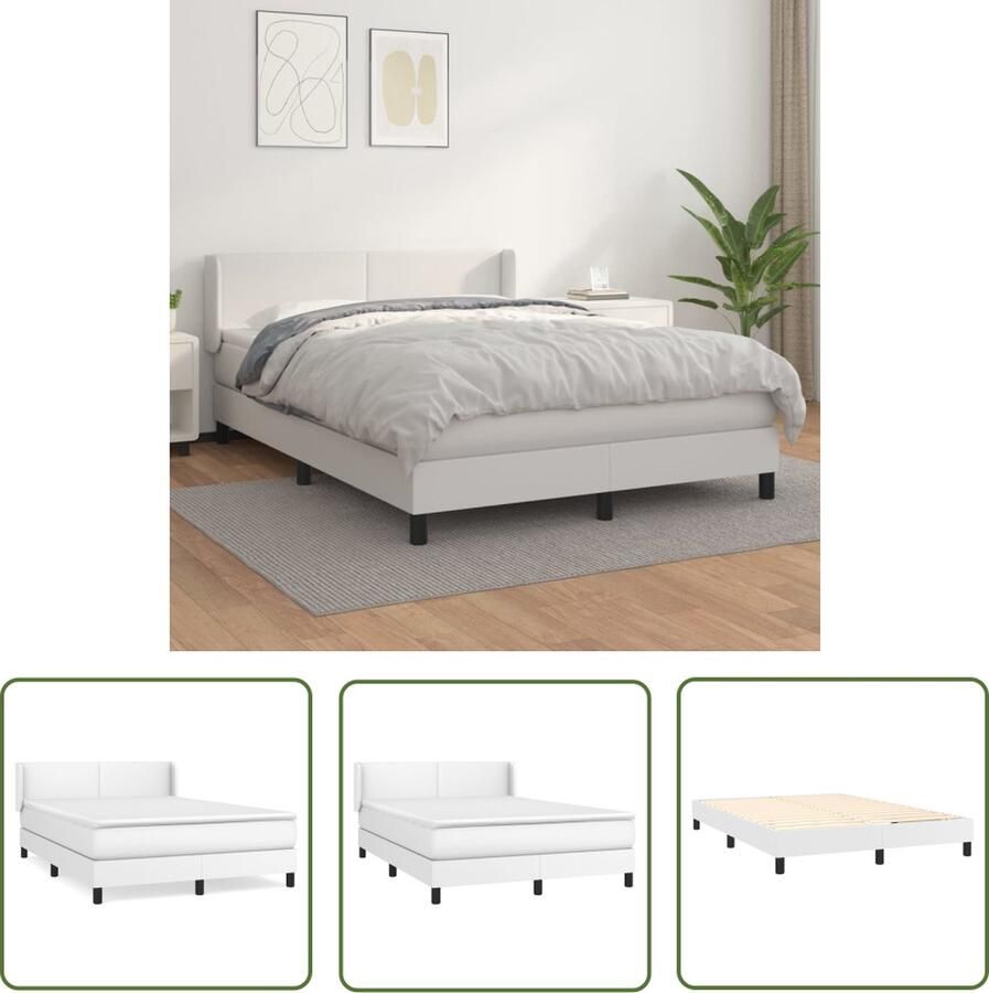 The Living Store Boxspring met matras kunstleer wit 140x190 cm Boxspringbed Bed Frame Boxspring Kunstleder Bed Elektrisch Verstelbaar Hoofdbord