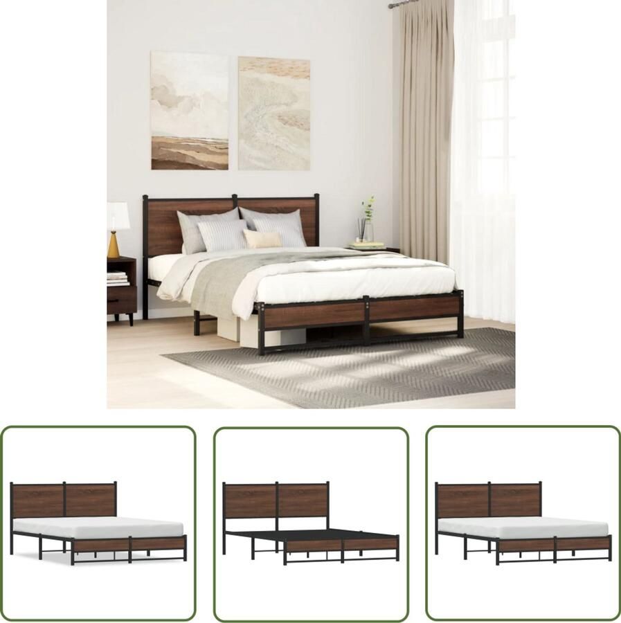 VidaXL Bed Frame Bruin Eiken Kleur Bedframe zonder matras metaal bruin eikenkleurig 140x200 cm Houten Bed Metalen Bed Boxspring