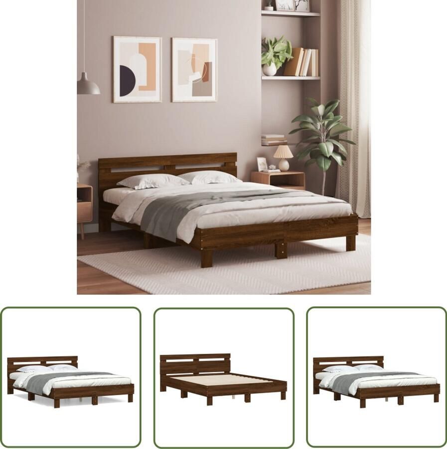 VidaXL Bed Frame Bruin Houten Bed Bedframe met hoofdeinde bruin eikenkleur 150x200 cm Tweepersoons Bed Boxspring Bed King Size Bed