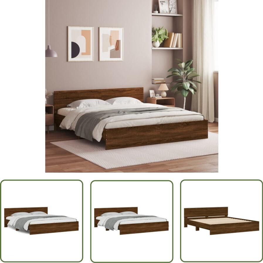 VidaXL Bed Frame Bruin Houten Bed Bedframe met hoofdeinde bruin eikenkleur 160x200 cm Tweepersoons Bed Boxspring Bed King Size Bed