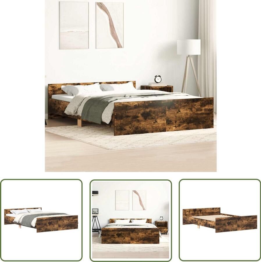 The Living Store Bedframe met hoofd- en voeteneinde gerookt eiken 150x200 cm Houten Bed Frame Bed Frame Bruin King Size Bed Frame Tweepersoons Bed Frame Boxspring Bed Frame