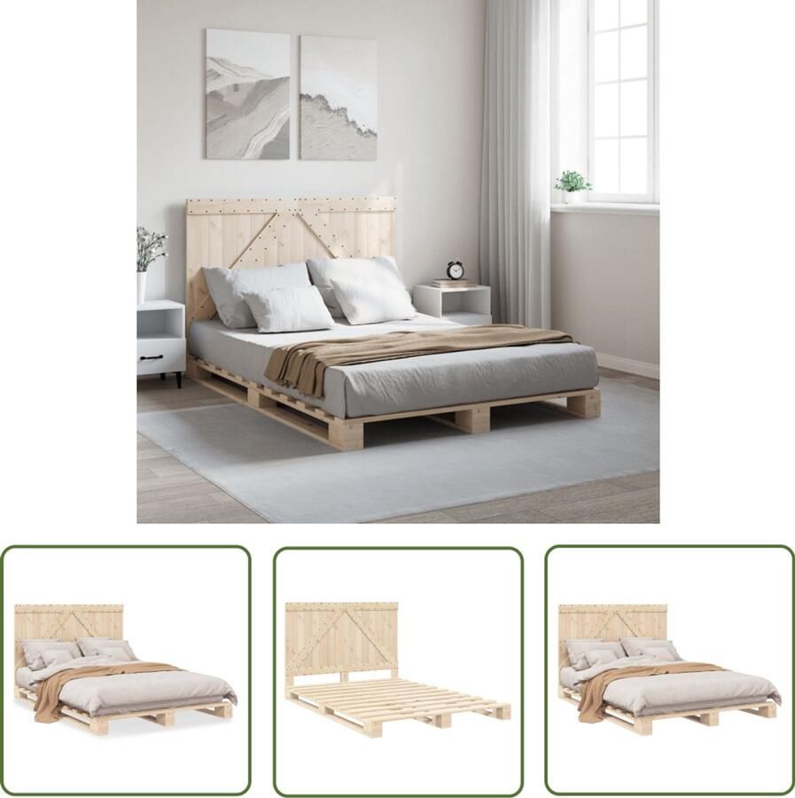 VidaXL Bed Frame Bruin Massief Grenenhout Bed Frame Bedframe met hoofdbord massief grenenhout 160x200 cm Tweepersoons Bed Frame King Size Bed Frame Houten Bed Frame