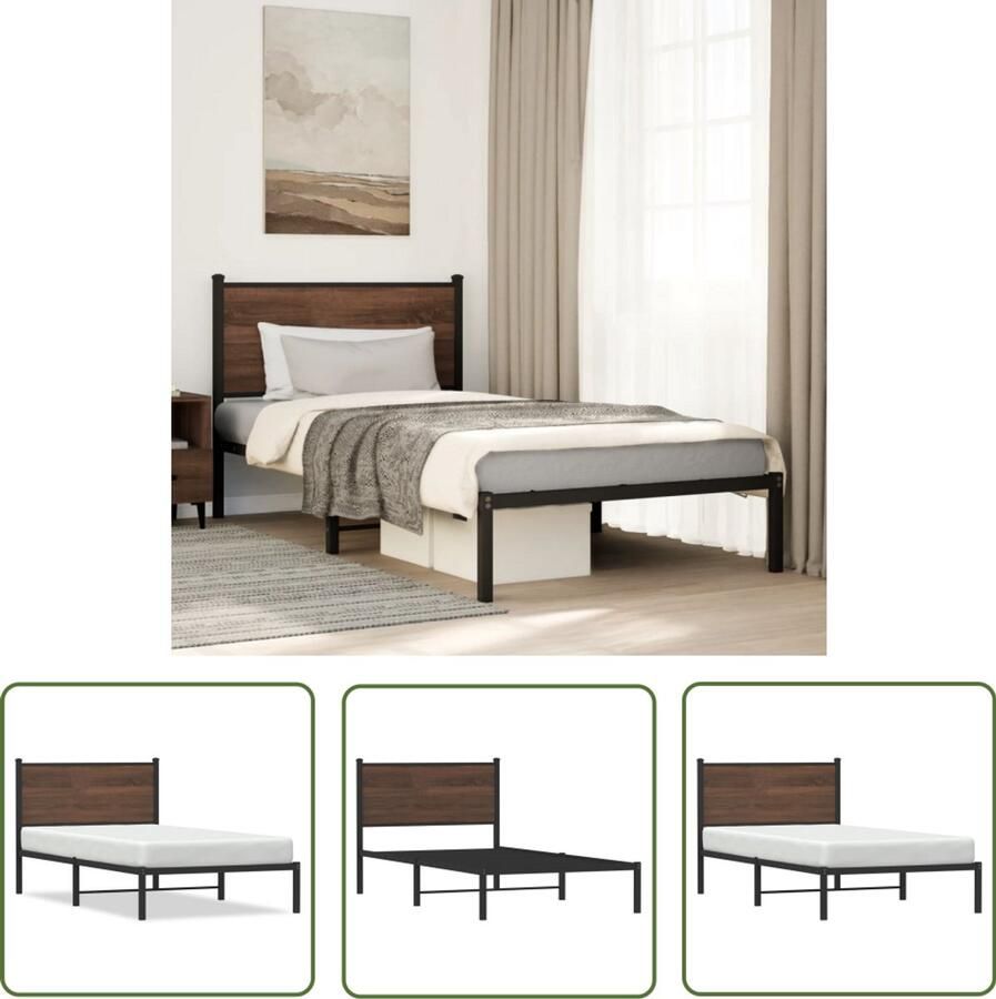 VidaXL Bed Frame Bruin Metalen Bed Frame Bedframe zonder matras metaal bruin eikenkleurig 100x200 cm Bed Frame Staal Boxspring Frame Tweepersoons Bed Frame